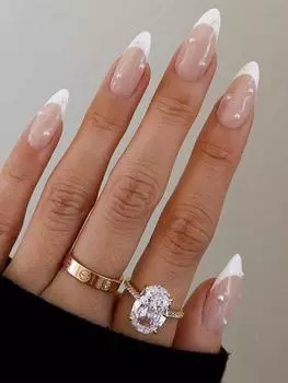 24Pcs Pearl Pink Almond Nail Wear Nail Art Tablets