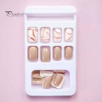 24 шт., пресс для ногтей с клеем, элегантный мраморный квадрат, короткое наращивание ногтей, полное покрытие, женский набор для накладных ногтей, салон для домашнего использования легкие хаки