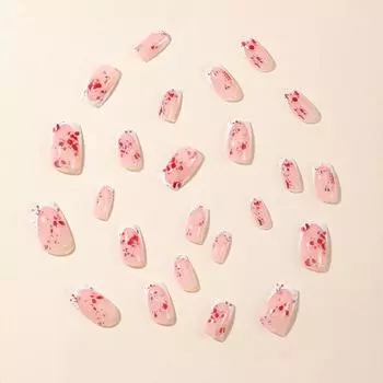 24pcs Set Halloween Design False Nails Wearable Manual Press on Long Nails With Pearl Fake Nails French Square Finger Nails