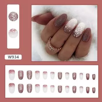 24Pcs/set Nail Accessories Christmas False Nails Full Cover Nail Art Tips Manicure Material Christmas Fake Nails Almond Shaped