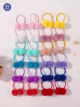 24Pcs/Set Solid Double Plush Ball Elastic Hairbands for Kids Girls Hair Ropes Ties Ponytail Headwear Hair Accessories Gift