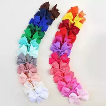 24pcs/Set Solid Grosgrain Ribbon Hair Clips for Girls Hair Bows Hairpins 3 To14 Age Children Handmade Hairgrips Hair Accessories One Size