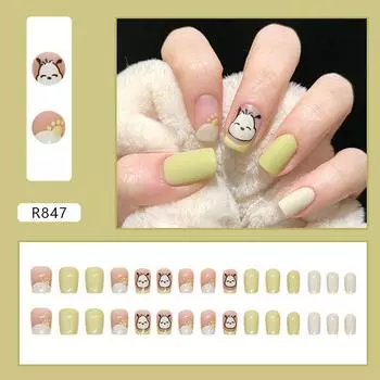 24Pcs Star Heart Style Glitter Fake Nails Gradient Color Press on Nails Art Full Cover Nails Supplies Lovely Girl Finger Nail