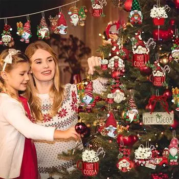 24 шт. Деревянные Рождественские Гномы Санта Клаус Подвесной Декор Подвески с Веревками DIY Украшения для Рождественской Елки Подарок для Новогодней Вечеринки