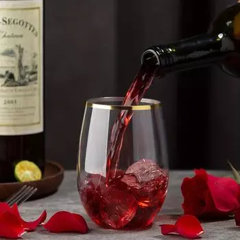 24шт. Пластиковые бокалы для вина, комбинированные (12 пластиковых бокалов для вина по 16 унций и 12 пластиковых фужеров для шампанского по 9 унций) Прозрачные одноразовые золотые диски без ножки Unbreaka 12pcs 16oz&12pcs 9oz