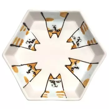 24to3 Nishitomi Ceramics Arita Ware Dish Small Plate 10cm Hexagon Six Cat Pink Made in Japan 477437 Approx.
