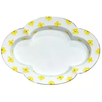 24to3 Nishitomi Ceramics Imari Ware Plate Tokushichi Kiln Large Plate 30 x 20 cm hana Cucumber Shape Flower Floral Pattern Small Flower Yellow Made in жёлтый