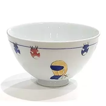 24to3 Nishitomi Pottery, Yoshida Ware Sobu Pottery Rice Bowl, Wrestler, Laundry Pattern 479202, White