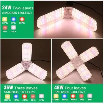 24W 36W 48W Foldable LED Grow Light Full Spectrum E27 Plant Growing Light Phytolamp Bulb For Indoor Plants Flower Seedling