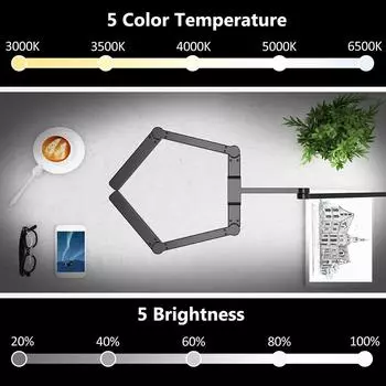 24W Double Head LED Desk Lamp Clip-on Swing Arm L-Shaped Architect Table Lamp Dimmable Transformable Reading Computer Light US Plug