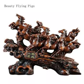 24x9x16 см маленькая смоляная восьмерка лошадей украшение ручной работы подарок на новоселье фэн-шуй искусственное животное украшение стола 24x9x16cm