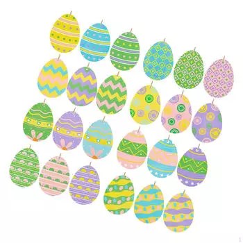 24x Easter Wooden Tree Ornaments Wood Egg Cutouts Slices Decorations for Holiday