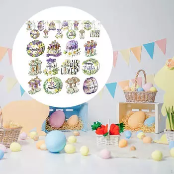 24x Пасхальное Деревянное Подвесное Украшение Подвеска Принадлежности для Вечеринки Весеннее Украшение Дерева Декоративная Табличка для