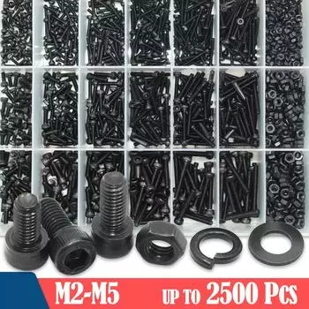 2500 Hexagon Allen Hex Socket Cup Head Screw Bolt M2 M2.5 M3 M4 M5 M6 Black 12.9 Grade Carbon Steel Bolts Nut Washer Assortment