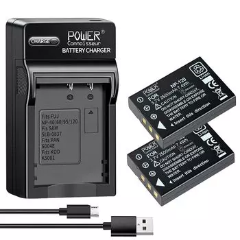 2500mAh Replacement Compatible USB Charger Set Compatible with Fujifilm Camera Power-connoisseur NP-120 3.7V (2 pieces) + NP-120 NP-120