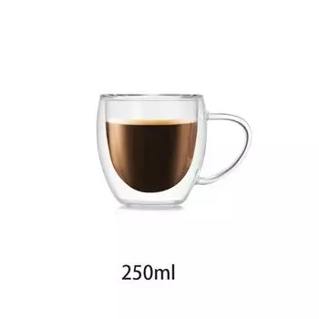 250/350/450 мл Двойные стенки Прозрачный стеклянный кофейный стакан с ручкой Двойной слой теплоизоляции Высокотемпературный стакан для сока и молока 250-450ml