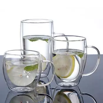 250/350/450 мл прозрачная кофейная кружка с двойной стенкой и изолированной ручкой, стеклянная чашка для питья 450ML