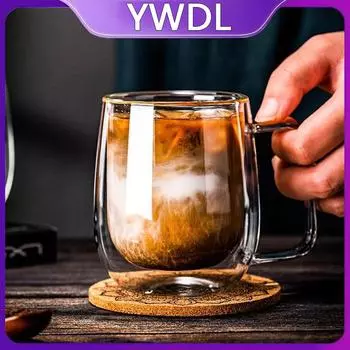 250/400 мл прозрачная стеклянная кружка с двойными стенками для дома, кофе, молока, кружка с ручкой, для горячих, холодных напитков, сока, напитков, набор из 1/2/4 шт. 250-260ml