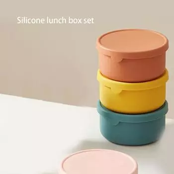 250/700ml Round Fresh-keeping Lunch Box Kitchen Silicone Bento Box with Lid Vegetable Salad Food Storage Fresh Bowl
