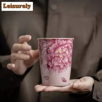 250 мл антикварная фарфоровая чашка для колы Ru Kiln, изысканная чашка для цветов пиона, большая емкость для кофейной кружки, кувшин для воды, питьевая