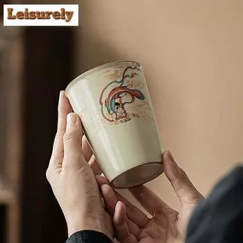 250 мл антикварная фарфоровая чашка для колы в стиле ру-килн, китайская кружка для кофе с узором апсары в стиле дуньхуан, кувшин для воды, чайный сервиз в стиле кунг-фу, аксессуары