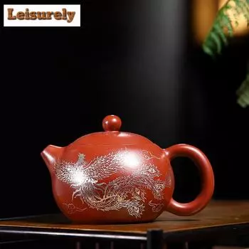 250 мл чайники из фиолетовой глины Исин, ручной работы, дракон и феникс, горшок Сиши, сырой руды, чайник Дахунпао, глиняный чайник с ситечком, чайный набор «Цзыша»
