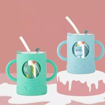 250 мл чашка-непроливайка с двойной ручкой, портативная детская соломенная чашка с защитой от ожогов для дома розовый