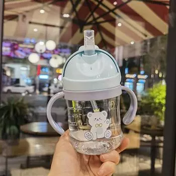 250 мл Детская поилка для воды с ручкой для обучения кормлению, бутылочка для питья с защитой от удушья и гравитационным мячом, детская учебная кружка с трубочкой