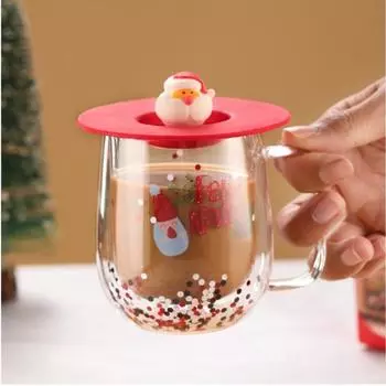 250 мл двухслойная стеклянная термокружка с изображением Санта-Клауса, рождественской елки, стеклянная кофейная кружка, стаканчики для молока, сока, с крышкой и ручкой, рождественский подарок 250ML