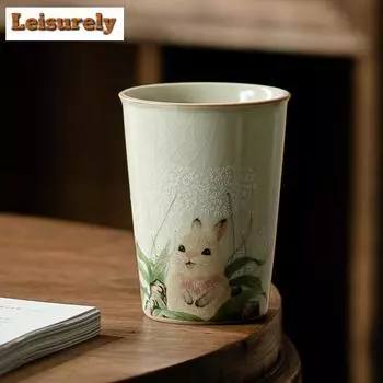 250 мл фарфоровая чашка для чая Cream Ru Kiln, милый кролик, чашка для колы, кувшин для воды для заваривания чая, большая керамическая чашка для кофе, чайный сервиз в стиле кунг-фу, посуда для напитков