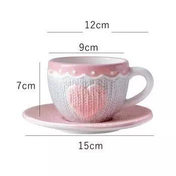 250 мл керамическая чашка для чая и блюдце набор Kawaii бант чашка для кофе тарелка розовая шерстяная вязаная кружка безопасна для микроволновой печи 250ml