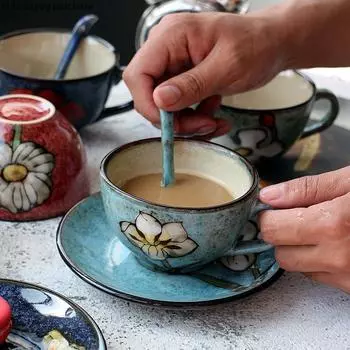 250 мл керамическая кофейная чашка с ручкой и блюдцем набор Bring A Spoon чайная чашка кружка посуда для напитков кофейная кружка десертная тарелка декоративные чашки оранжевый