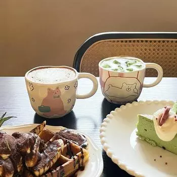 250 мл кружки для кофе ручной работы с ручкой и рисунком милого медведя, чашка для завтрака, молока, овсянки, чая, чашки для воды ручной работы, подарки 250ml