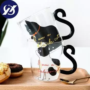 250 мл милый кот стеклянный сок кофейная чашка молоко чай кофейная стеклянная кружка кошка хвост ручка кошачья чашка подарки белый