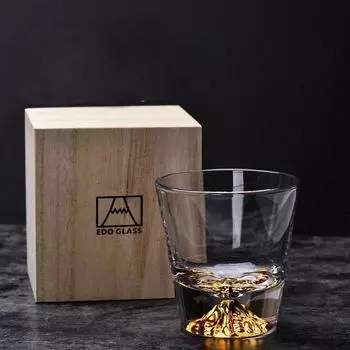 250 мл японская гора Фудзи в форме старинного стекла для виски, бессвинцовые винные бокалы с деревянной подарочной коробкой для ликера, шотландского бурбона 250ML
