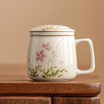 250 мл расписанная вручную изумрудная бамбуковая кружка бытовая фильтр кружка винтажная кофейная кружка с крышкой чайная посуда коллекция 201-300ml