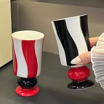 250 мл скандинавские полосатые бокалы легкие роскошные художественные керамические бокалы для вина красное вино коктейли лед кофе вода чашка бар ретро орнамент 210ml чёрный