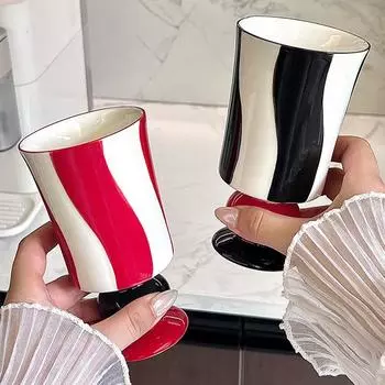 250 мл скандинавские полосатые бокалы легкие роскошные художественные керамические бокалы для вина красное вино коктейли лед кофе вода чашка бар ретро орнамент 210ml чёрный