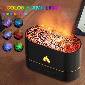 250 мл Увлажнитель воздуха Flame Humidifier 1/3/5H USB Smart Timing LED Электрический аромадиффузор Имитация огня Ночная лампа чёрный