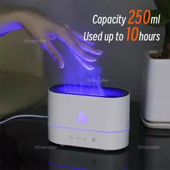 250 мл Увлажнитель воздуха Flame Humidifier 1/3/5H USB Smart Timing LED Электрический аромадиффузор Имитация огня Ночная лампа белый