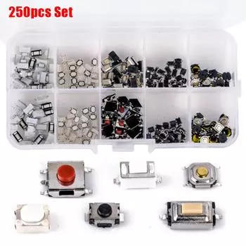 250 шт., 10 типов, тактильный кнопочный микропереключатель, микропереключатель с дистанционным управлением для автомобиля