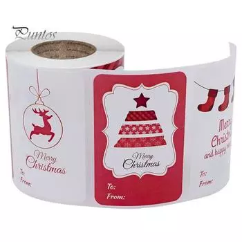 250 шт./рулон, бирка для рождественского подарка, самоклеящаяся от и до более толстой, антивыцветающей, сильной липкости, сделай сам, крафт-бумага, рождественская вечеринка, сумка для конфет, этикетка с орнаментом 1pc