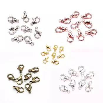 250 шт. Застежки-лобстер из цинкового сплава 12 мм серебристого, золотистого, розово-золотистого, белого, античной бронзы цвета