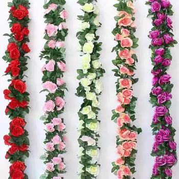 250 см/лот шелковые розы плющ лоза с зелеными листьями для украшения дома свадьбы искусственный лист diy подвесная гирлянда искусственные цветы красный