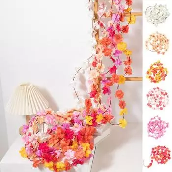 250 см не увядает без полива, реалистичные искусственные цветочные лозы, 45 головок, свадебное украшение для чердака, Сакура, ротанг, домашний декор светло-розовый