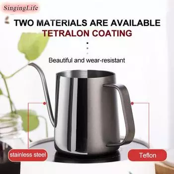 250ml/350ml/600ml Coffee Kettle Silver Black Food Grade Stainless Drip Pot Long Thin Mouth Kettle Tea Pot Non-stick Coating Home