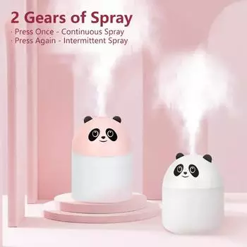 250ml Cute Panda Mini Air Humidifier with Night Light USB Mist Maker Car Air Freshener for Bedroom Office белый