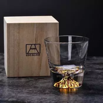 250ML japan mt fuji shaped old fashioned whiskey glass cup lead-free wine cups with wooden gift box for Liquor Scotch Bourbon 250ML