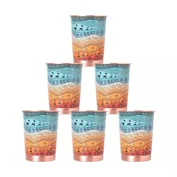 250ML Water Glass with Rust Proof Protection for Home and Office Use Ayurveda and Yoga Health Benefits Glass Set of 6 (Multicolor)