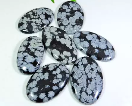 251Cts. НАТУРАЛЬНЫЙ ОБСИДИАН СНЕЖИНКА ОВАЛЬНЫЙ КАБОШОН ДРАГОЦЕННЫЙ КАМЕНЬ РОССЫПЬЮ 7 ШТ. ЛОТ RQ-464